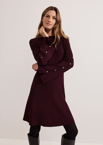 Phase Eight Romy Studd Sleeve Shift Dress Burgundy Canada | IMUNOW-694